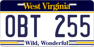 WV license plate OBT255
