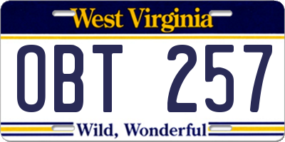 WV license plate OBT257