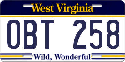 WV license plate OBT258