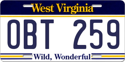 WV license plate OBT259