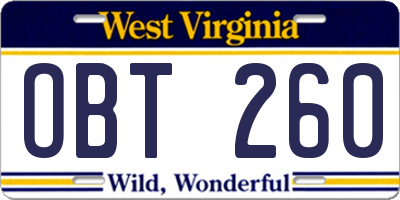 WV license plate OBT260