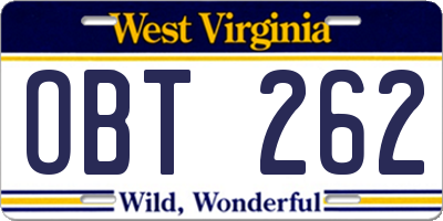 WV license plate OBT262