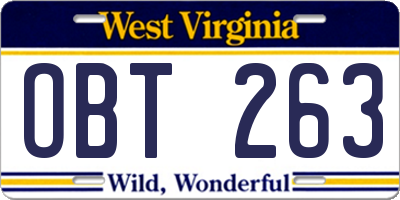WV license plate OBT263