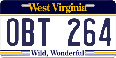 WV license plate OBT264