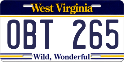 WV license plate OBT265