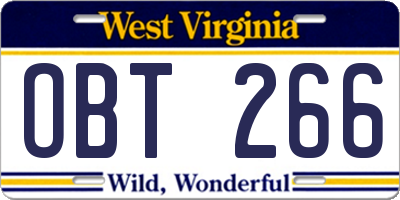 WV license plate OBT266