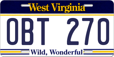 WV license plate OBT270