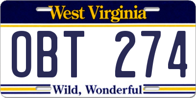 WV license plate OBT274