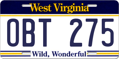 WV license plate OBT275