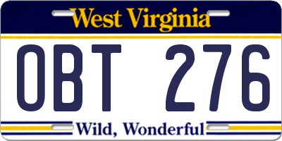 WV license plate OBT276