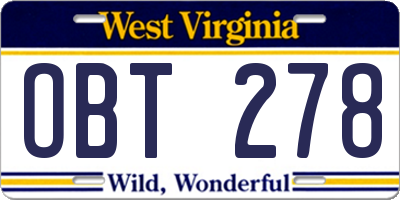 WV license plate OBT278
