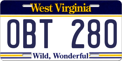 WV license plate OBT280