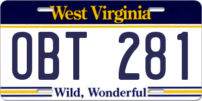 WV license plate OBT281