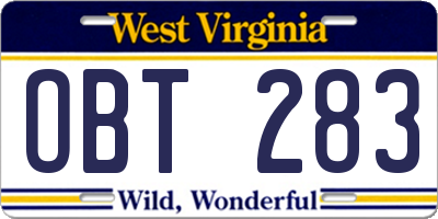 WV license plate OBT283