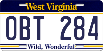 WV license plate OBT284