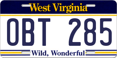 WV license plate OBT285