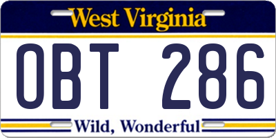 WV license plate OBT286