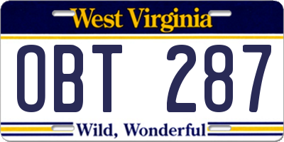 WV license plate OBT287