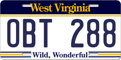 WV license plate OBT288