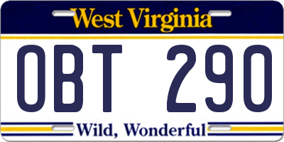 WV license plate OBT290