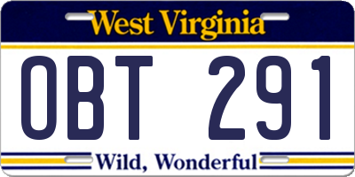 WV license plate OBT291