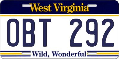 WV license plate OBT292