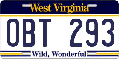 WV license plate OBT293