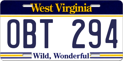 WV license plate OBT294