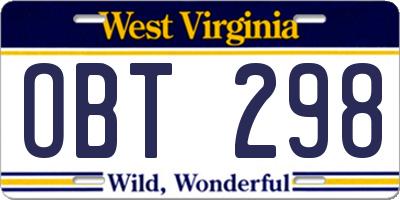 WV license plate OBT298