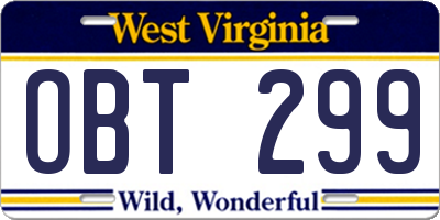 WV license plate OBT299
