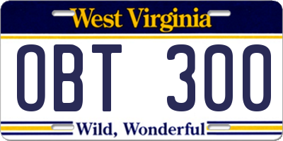 WV license plate OBT300