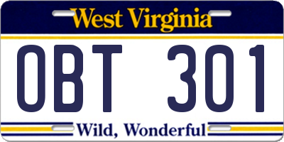 WV license plate OBT301