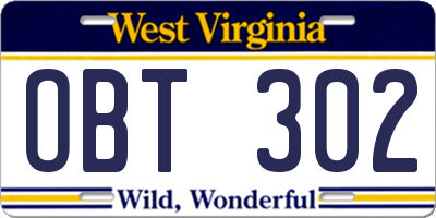 WV license plate OBT302
