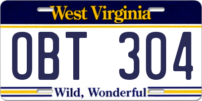 WV license plate OBT304
