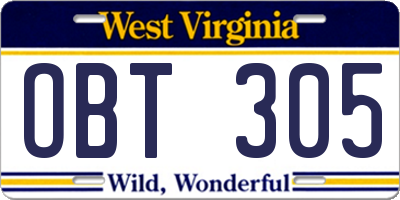 WV license plate OBT305