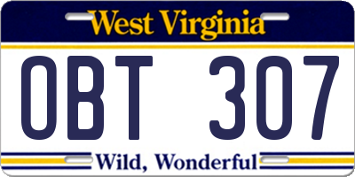 WV license plate OBT307