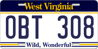 WV license plate OBT308