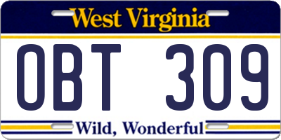 WV license plate OBT309
