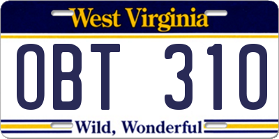 WV license plate OBT310