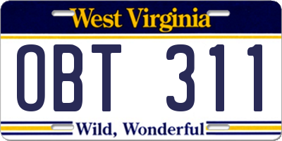 WV license plate OBT311
