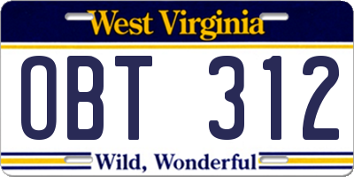 WV license plate OBT312