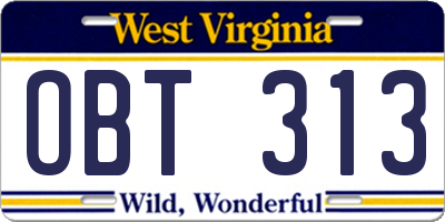 WV license plate OBT313