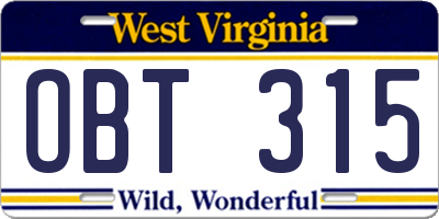 WV license plate OBT315