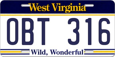 WV license plate OBT316