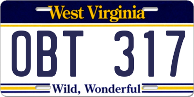 WV license plate OBT317