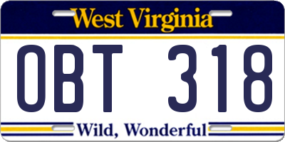 WV license plate OBT318