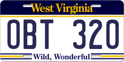 WV license plate OBT320
