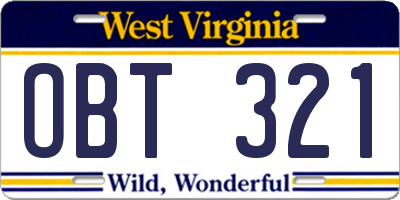 WV license plate OBT321