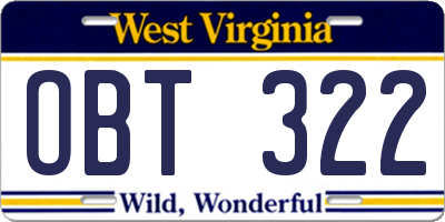 WV license plate OBT322