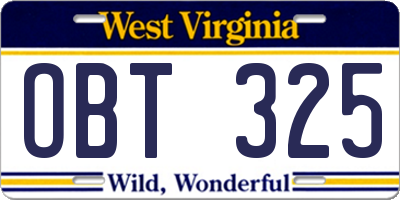 WV license plate OBT325
